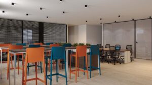 Bancada alta para escritório, para trabalho com notebook e café.