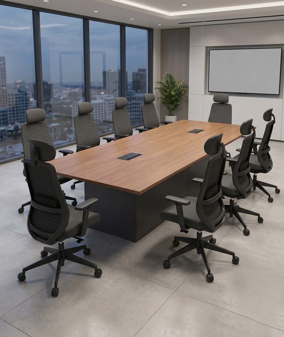 Mesa de Reunião com Base Caixa e Cadeiras